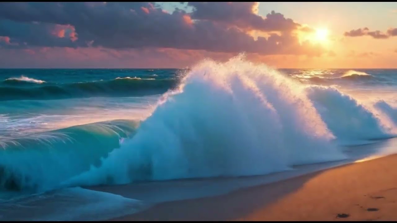 노을빛 속 해방의 물결 거친 노을 파도 Powerful Waves in the Sunset Glow for Deep Release 괜찮아 잘 될거야 12Hours 4K