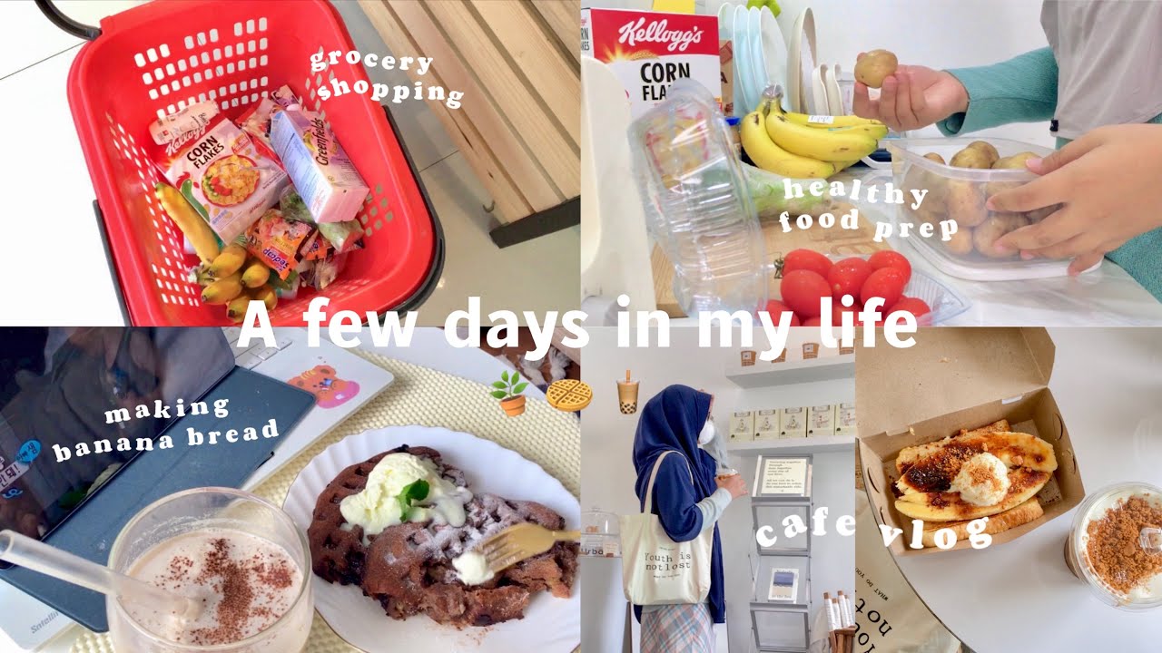 A few days in my life🍰🍜:making banana bread,grocery shopping,healthy meal prep,cafe vlog