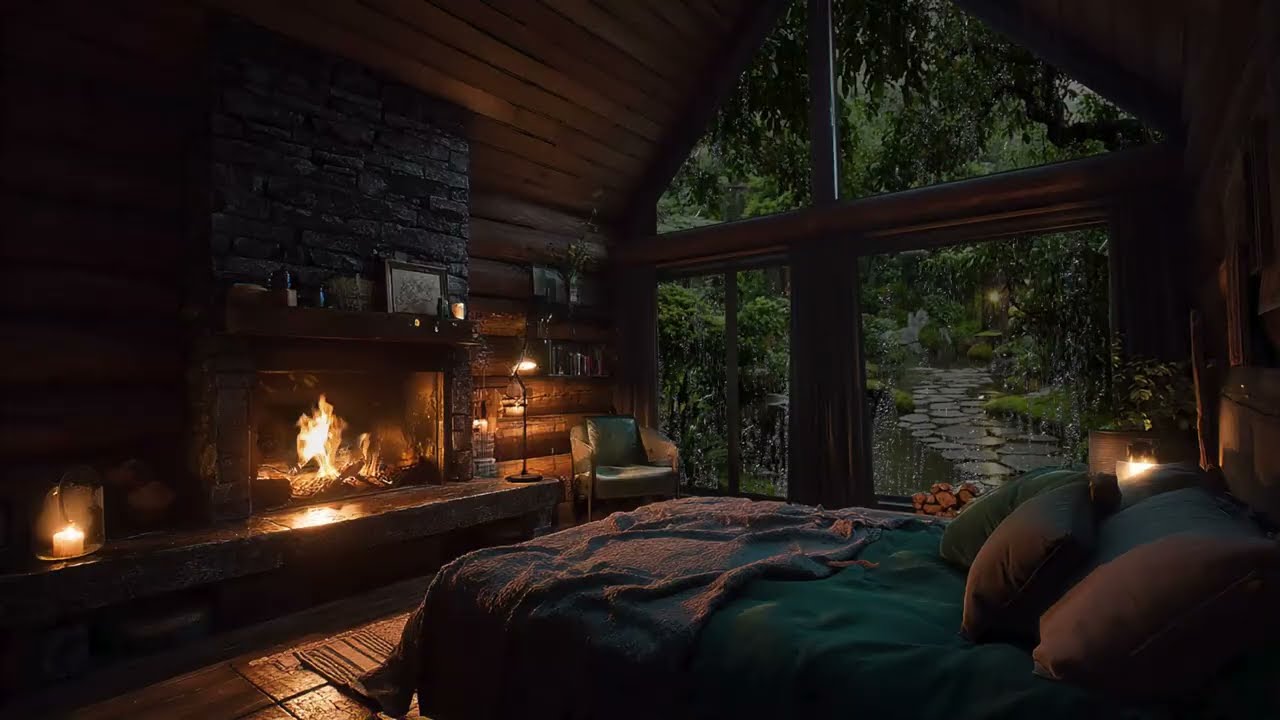 Gentle Garden Rain Sounds at a Cozy Cabin (No Ads) | Soothing Night Rain for Deep Sleep & Calm