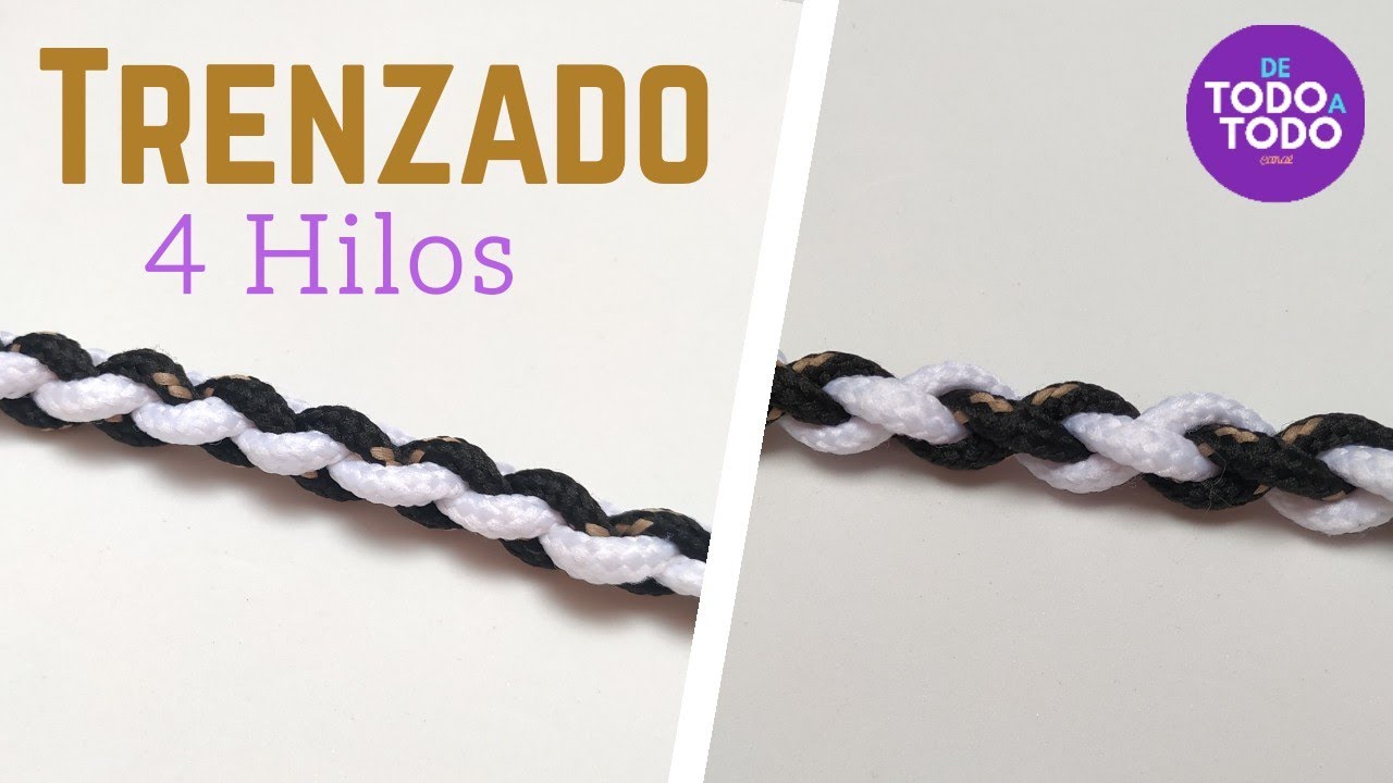 💜T&eacute;cnica TRENZADO con 4 (cuatro) HILOS o CUERDAS [F&aacute;cil] DIY. Paso a paso.