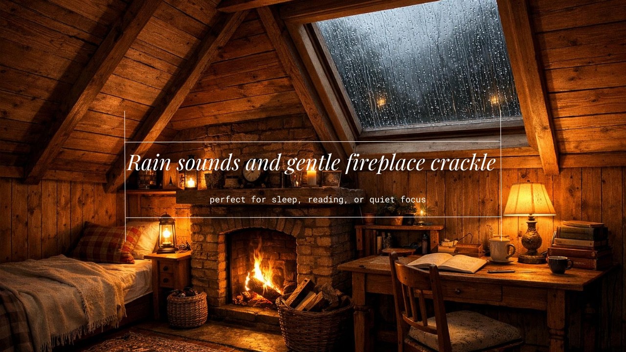 A Quiet Attic Night • Rain on the window & soft Fireplace sounds