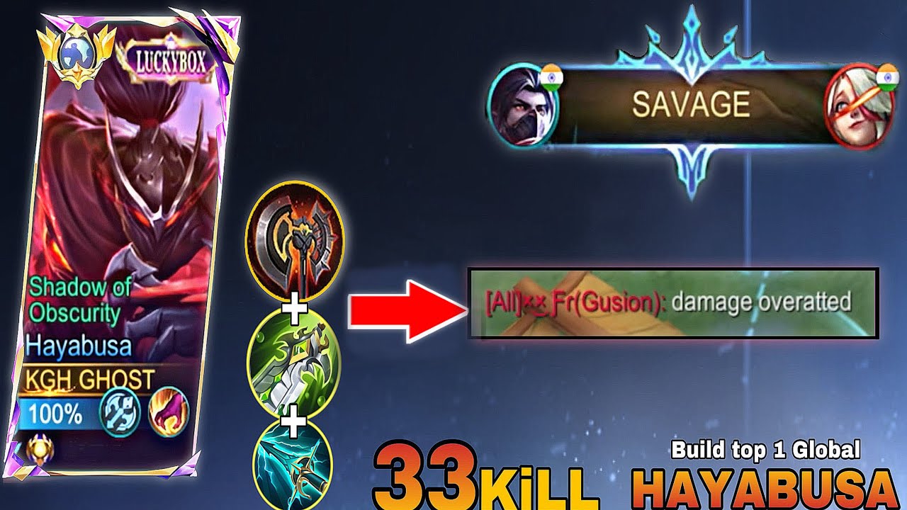 33 KILLS SAVAGE + 2x MANIAC 💀 | Hayabusa 1-Hit BURST Build & Emblem 2025 🔥😱 | Mobile Legends