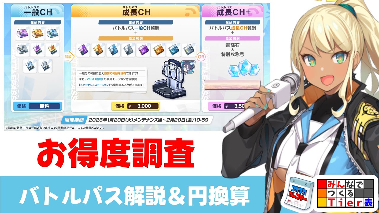 【バトルパス解説】５周年課バトルパスのお得度調査　円換算してみた　やはりバトルパスはお買い得度トップクラス【ブルーアーカイブ】