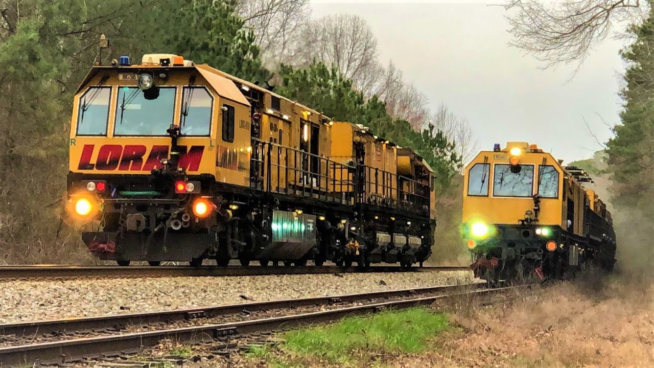 Rare! LORAM Rail Grinder Shoves Railcars!