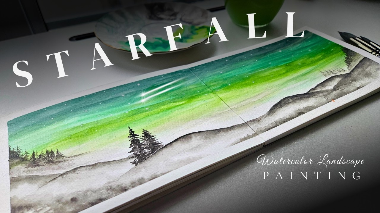 Hope Falls Like Stars | Winter Aurora Landscape in Watercolor