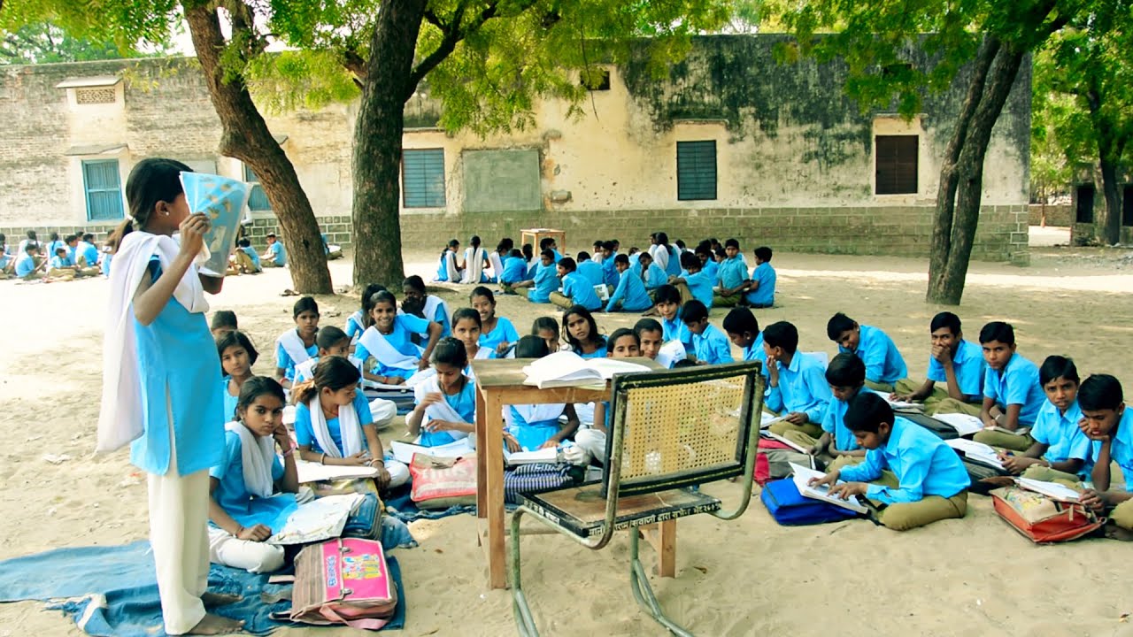 Girls learning in bad condition Village School in Indian Rajasthani Village Poshana.Girl Education