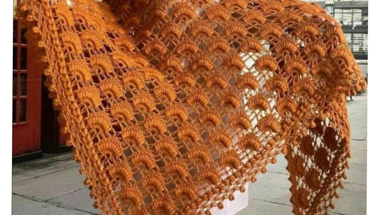شال كروشيه مثلث بغرزة مجسمه خطيررر/crochet shawl