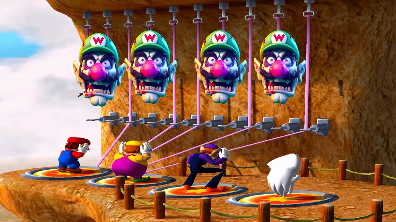 Mario Party 8 Minigames Mario vs Blooper vs Waluigi vs Wario (Hardest Difficulty )