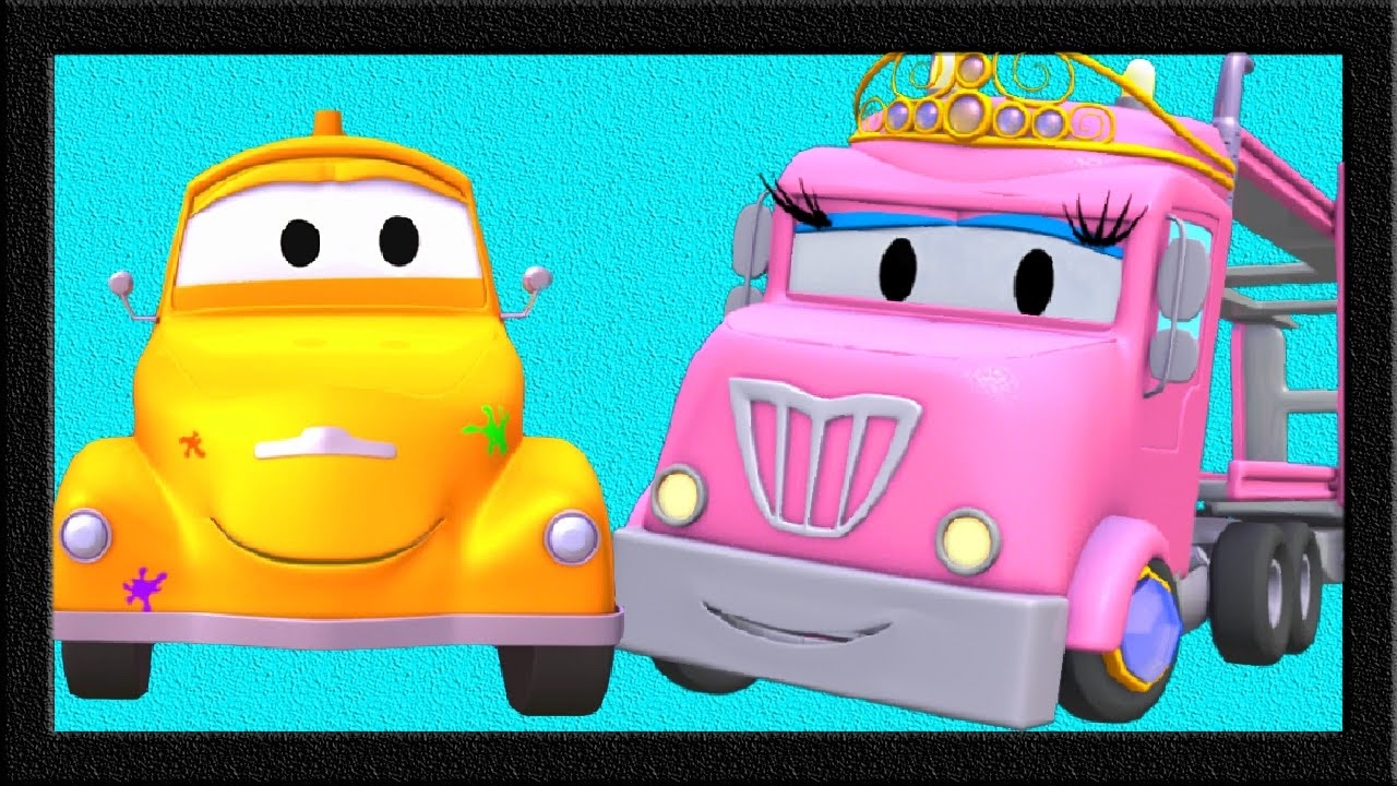 Tom The Tow Truck's Paint Shop : Charlotte the Car Carrier is a Princesse | Truck cartoons 👸🚗