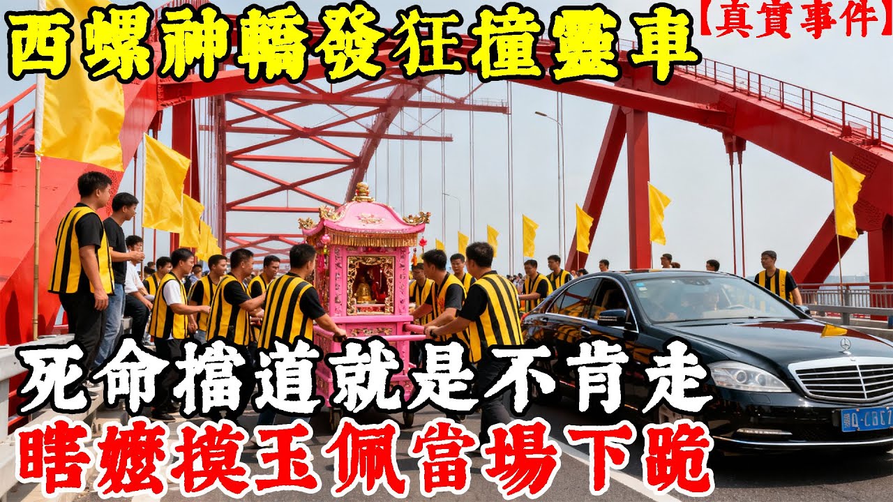 西螺大橋神轎突發瘋！死命撞向黑色靈車不肯走，車門打開那一刻，瞎眼老太摸到玉佩當場跪了...#上了年紀該明白的事 #養老 #聰明老人 #長壽秘密 #晚年幸福