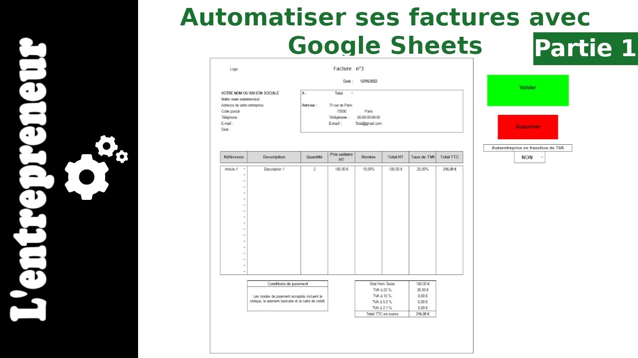 #1 Automatiser ses factures sur Google Sheets : Mise en forme