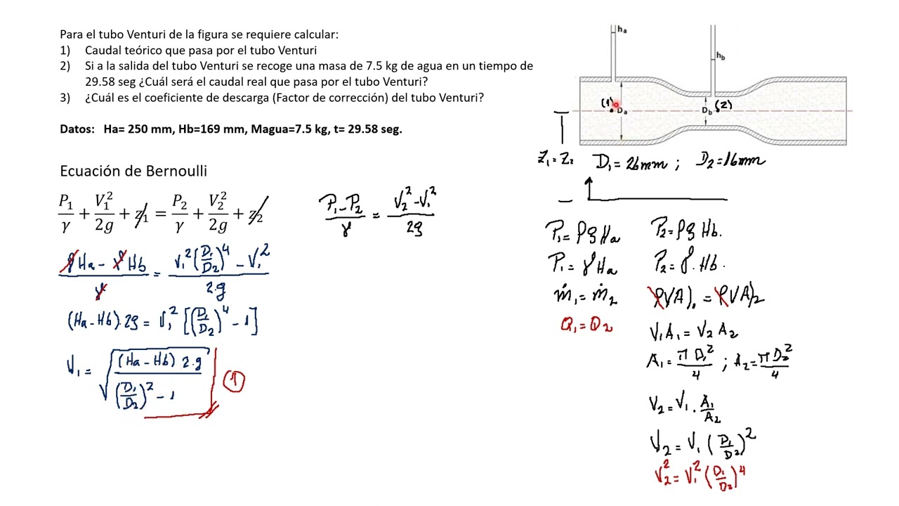 calculo de caudal en un tubo Venturi