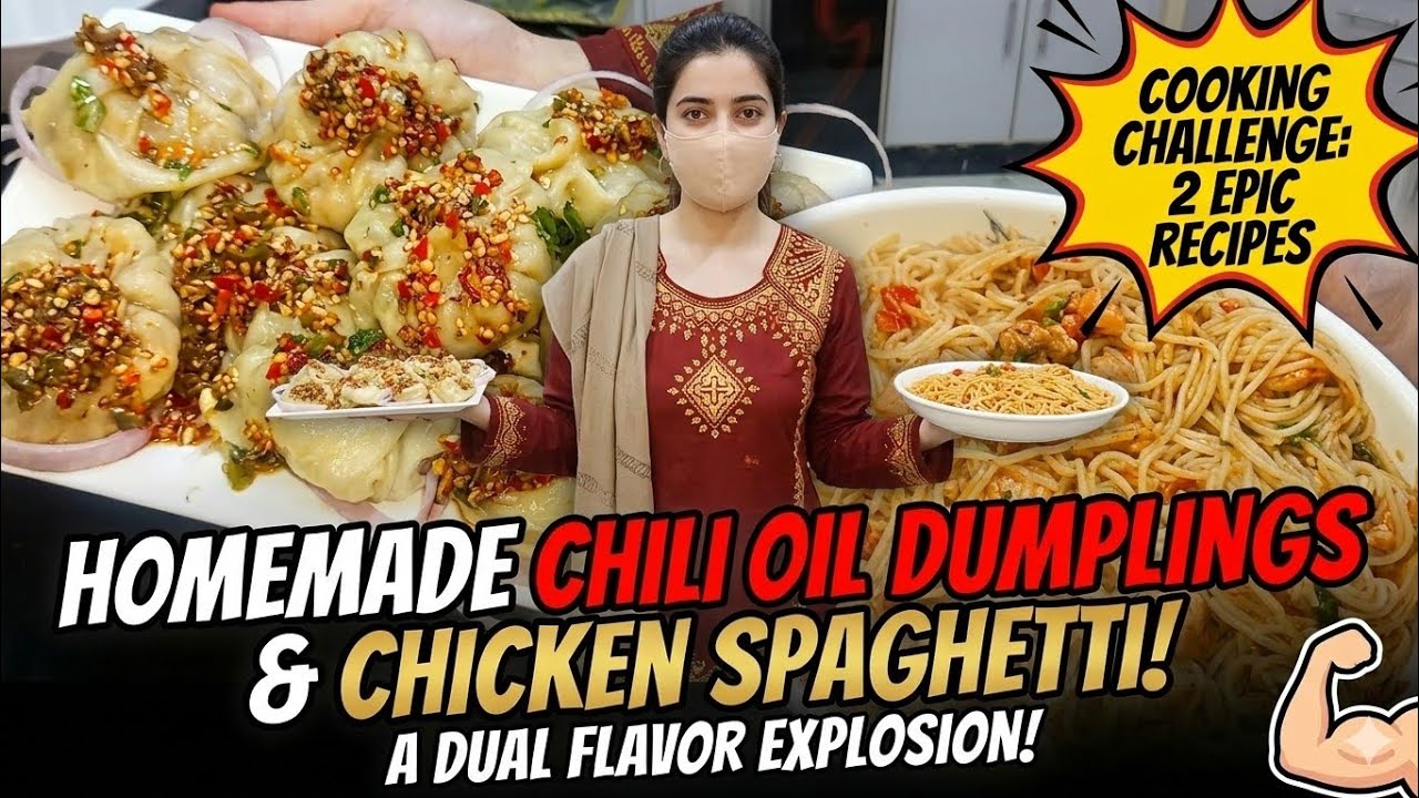 Homemade dumplings with chilli oil and spegatti | kainat vlogs official