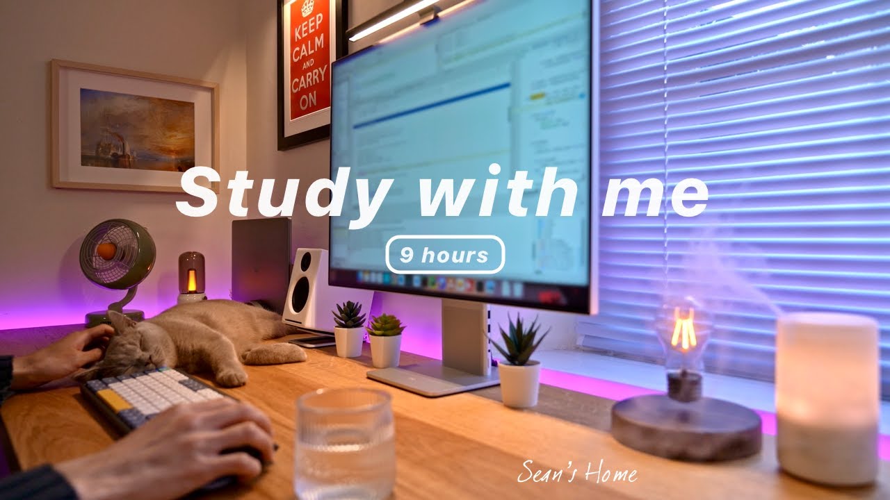 9-Hour Study with Me & My Cat | Pomodoro Timer, Lofi Relaxing Music | Day 99