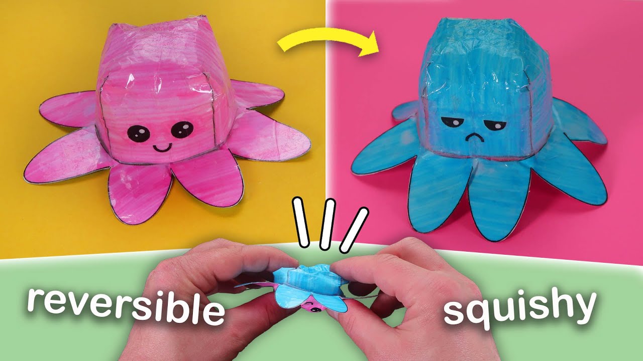 Paper squishy flip octopus. REVERSIBLE MOOD OCTOPUS. DIY pop it fidget toy. Simple Dimple