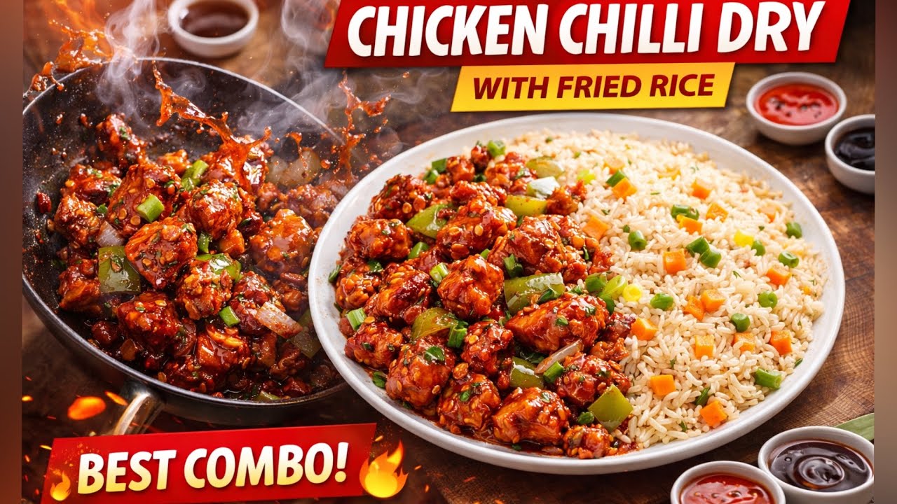 Chicken Chilli Dry with Fried Rice Recipe | Step by Step Full Recipe 😋🔥