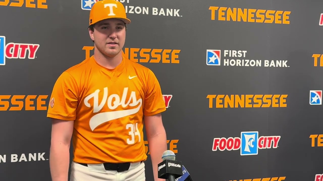 Vols RHP Brayden Krenzel reacts to Tennessee baseball's series win over Wright State