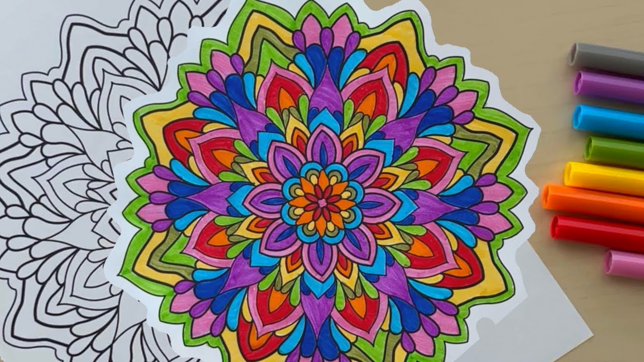 ASMR Satisfying Coloring of Mandala with Markers - Listen While You Study