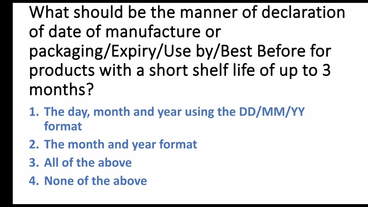 MCQs | FSS  (LABELLING AND DISPLAY ) REGULATIONS.
