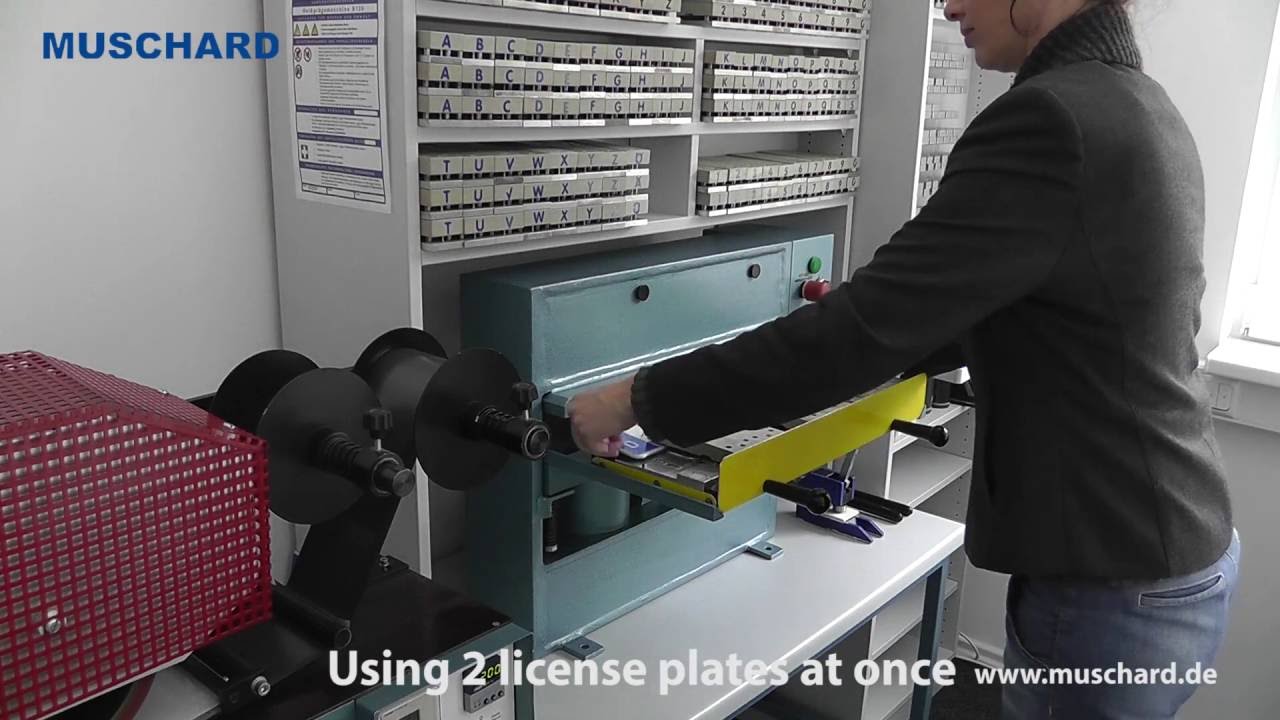 Embossing of 2 car license plates with Muschard hot stamping and embossing machine