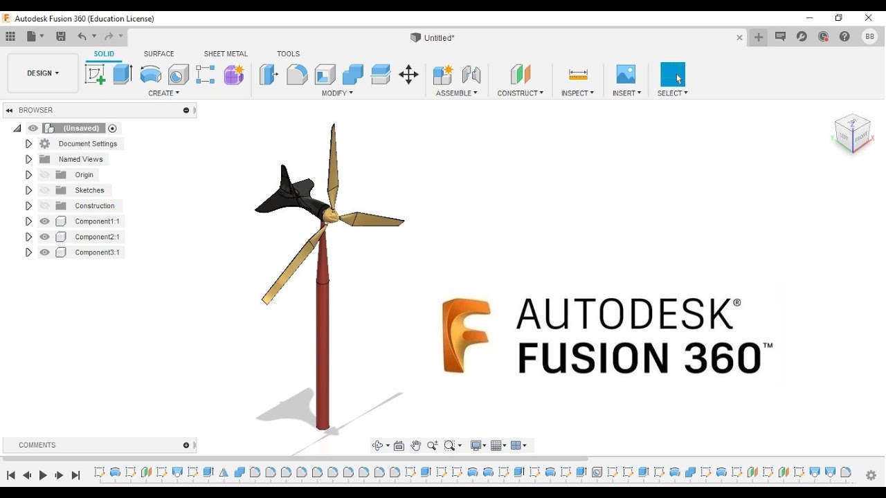 3 Blades Wind Propeller Turbine in Autodesk Fusion 360