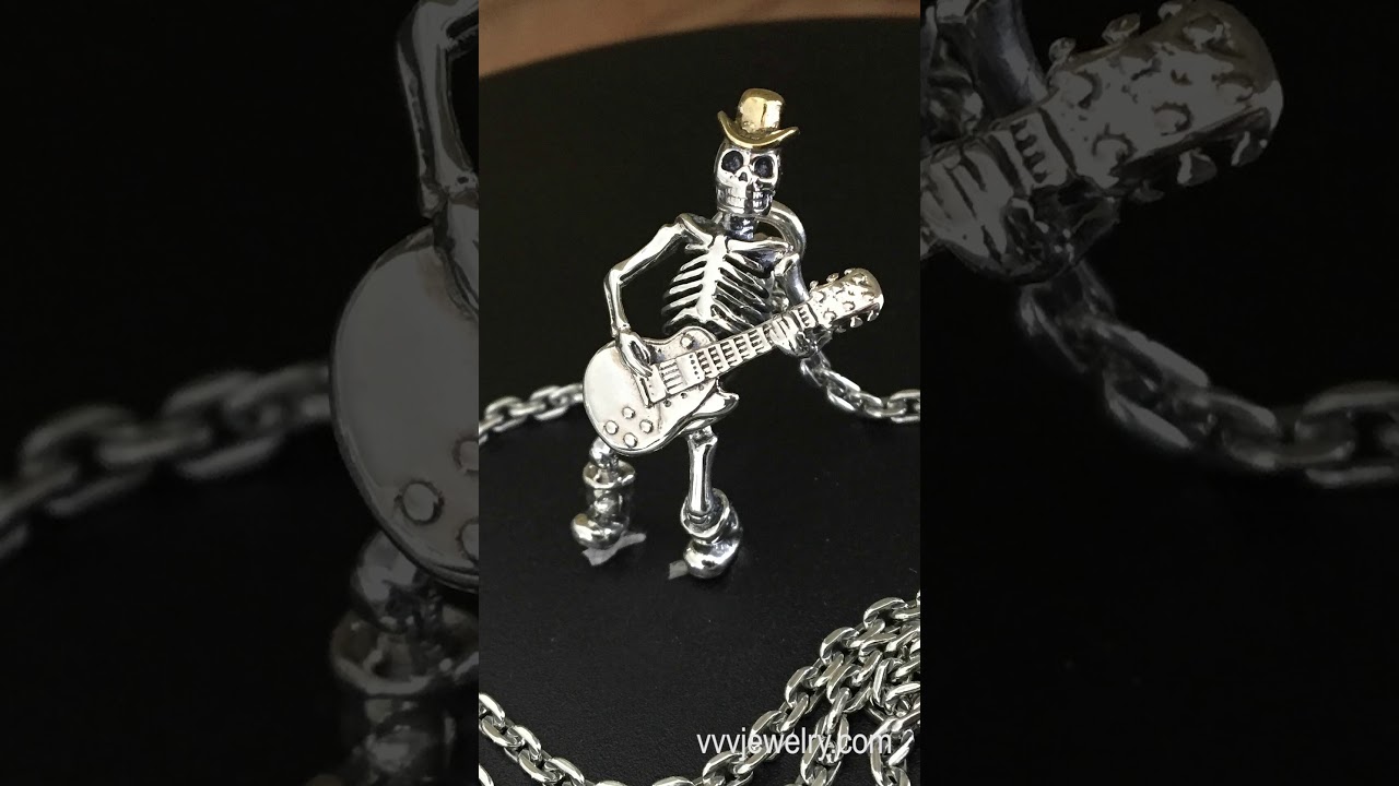 Guitar Rock Skull Pendant Necklace