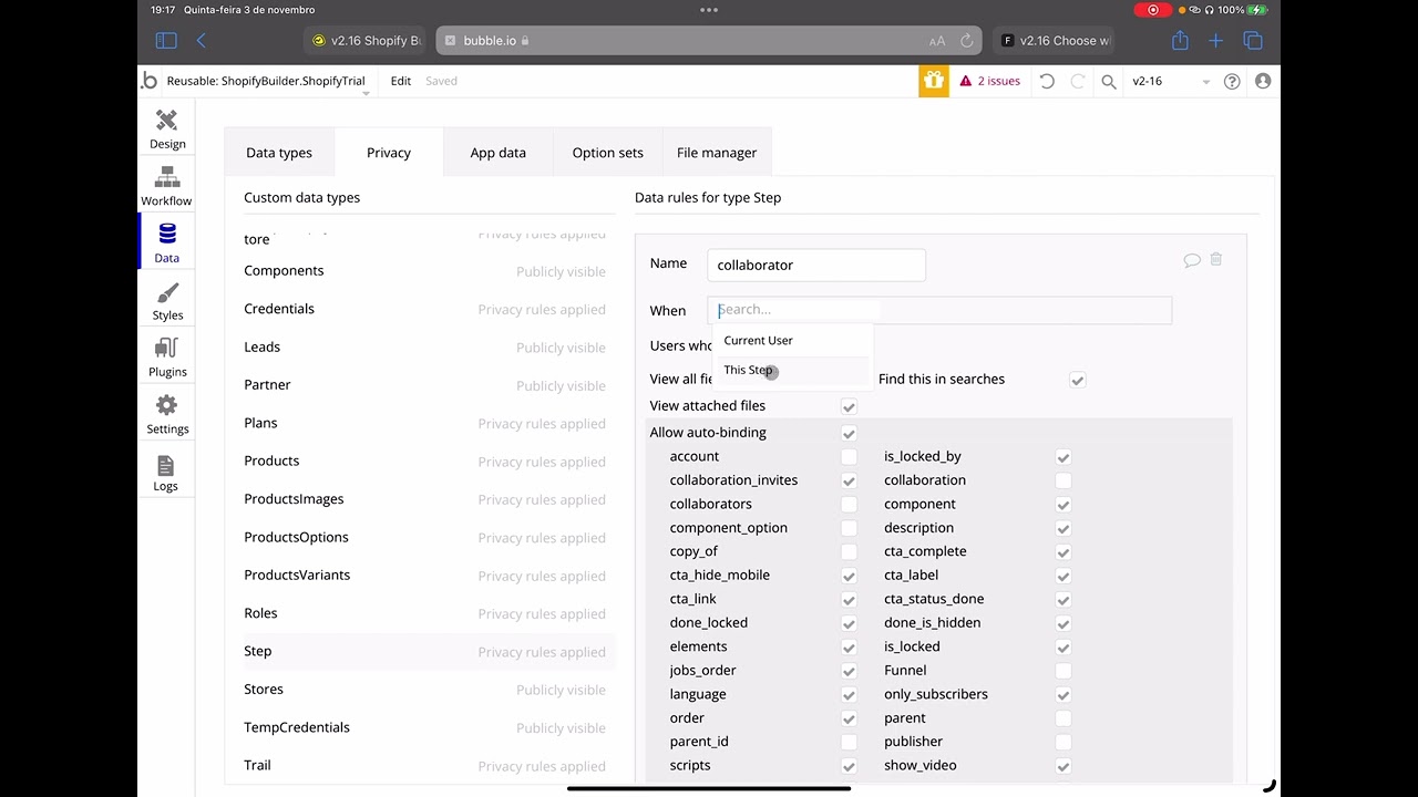 Bubble.io: Como configurar permiss&otilde;es para editar dados