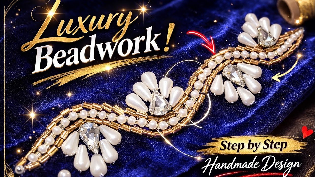 Luxury Beadwork on Velvet | Elegant Handmade Designطراحی لاکچری با مروارید و نگین | دست‌دوز خاص