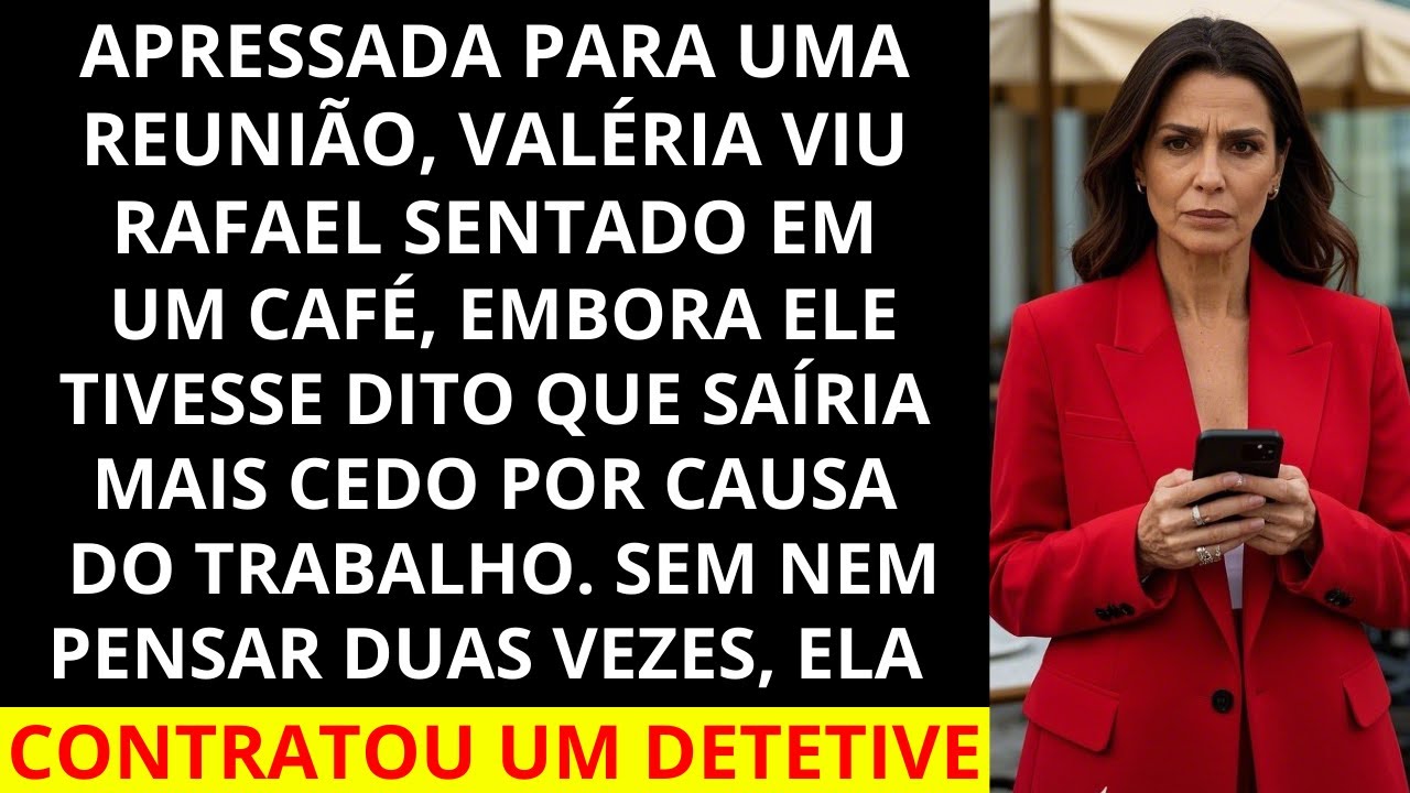 Correndo para reunião, Valéria viu seu marido perto do café, mas ele a disse que estaria trabalhando