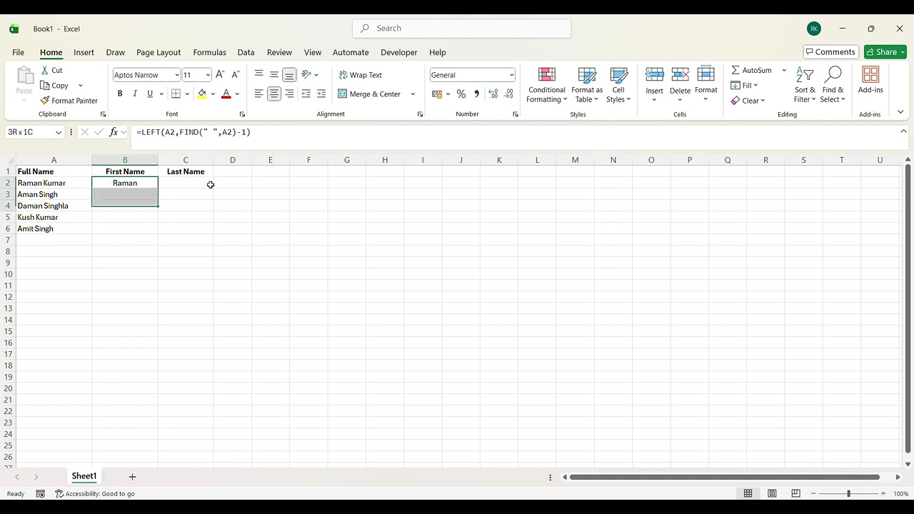 Excel Important Function - Left, Right, Find & Len