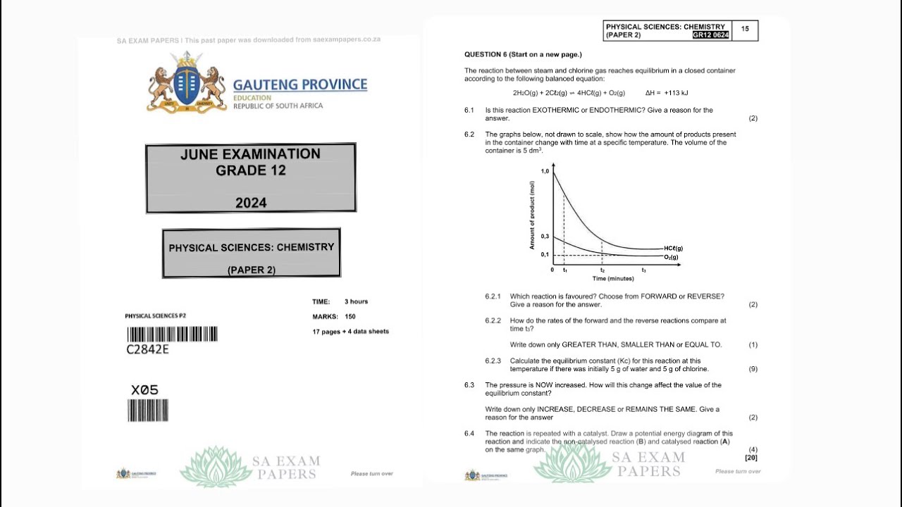 Grade 12 Chemical Equilibrium| Gauteng June 2024 Examination P2 Chemistry Memo