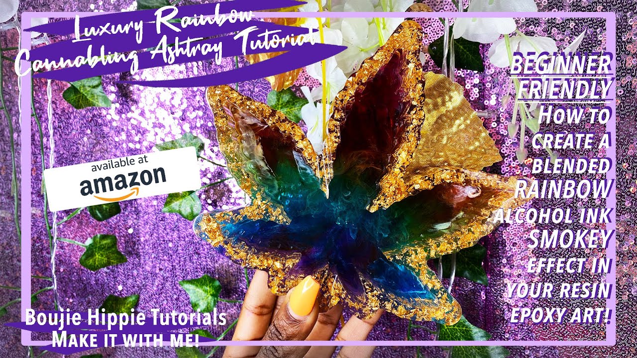 DIY Luxe Rainbow Weed Resin Ashtray| Crafting w/ CS 💜| Trippy Ink Cloud Effect for Beginners