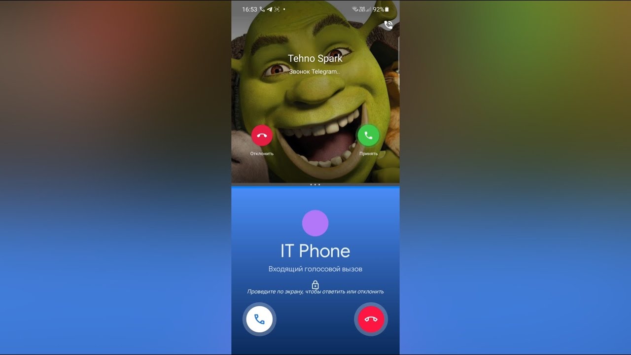 Dual screen on Samsung Galaxy s22 Phone incoming call Shrek and Google duo