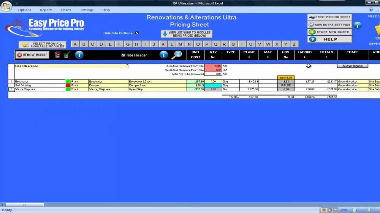 Site Clearance Estimating Module