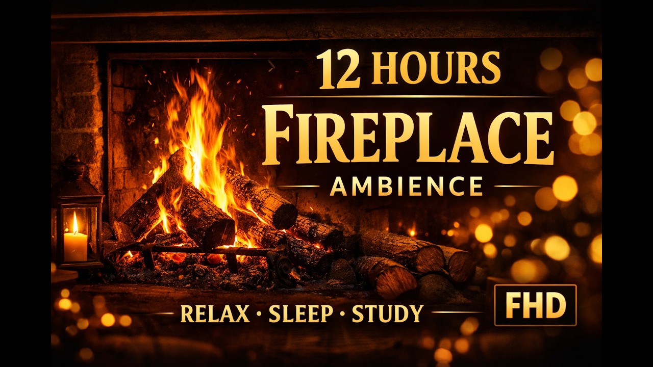 12 Hours Cozy Fireplace Ambience 🔥 Real Crackling Fire Sounds for Sleep, Study & Relaxation | FHD