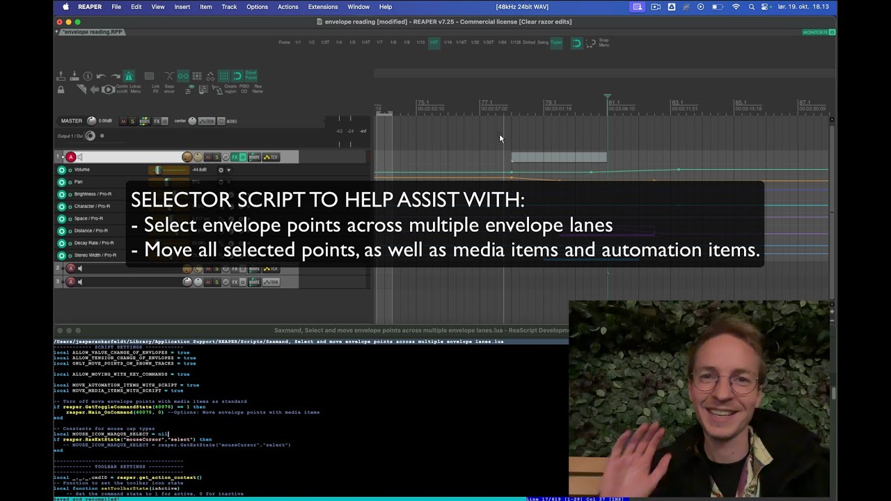 Script to select envelope points across multiple envelope lanes in Reaper