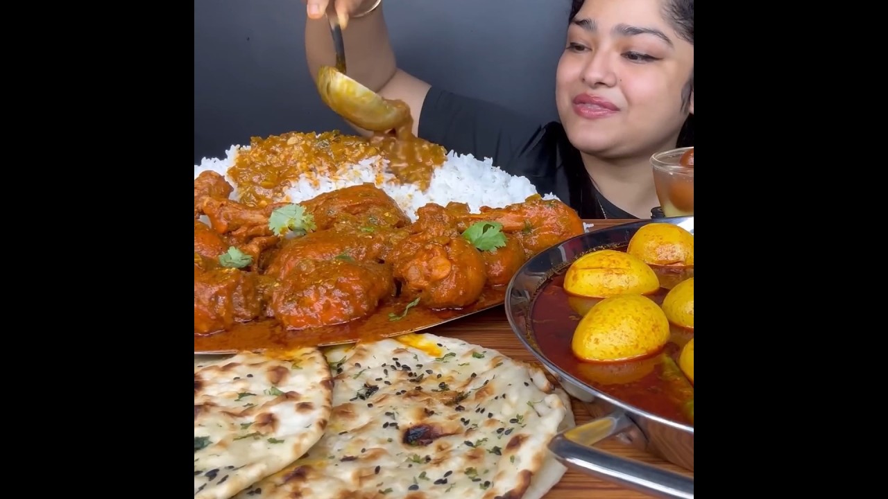 ASMR: EATING SPICY CHICKEN CURRY🔥 BASMATI RICE || 
