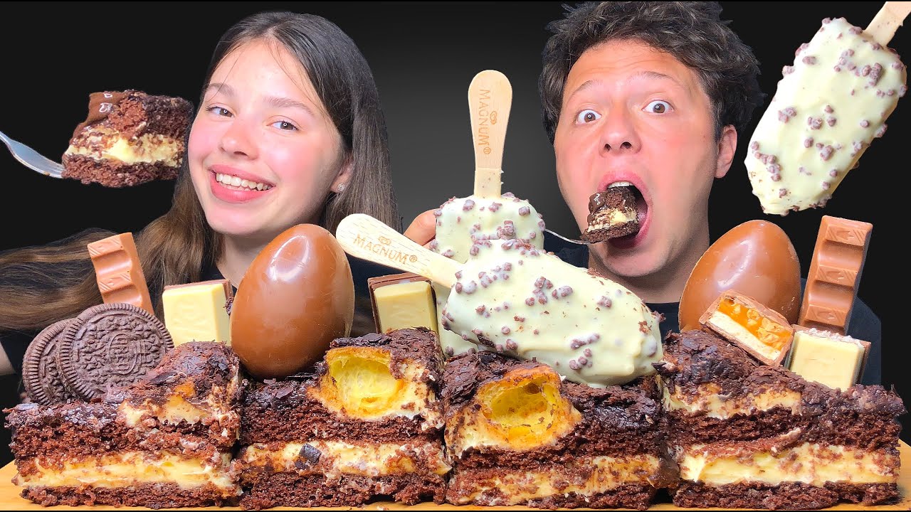 ASMR CHOCOLATE CAKE, MAGNUM ICE CREAM, KINDER, OREO, MUKBANG EATING 먹방 Tati ASMR