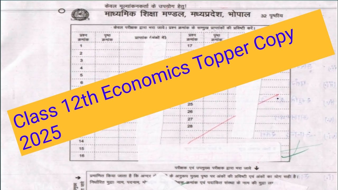 Class 12 Economics Topper Copy 2025 | MP Board Economics 100/100 Answer Sheet