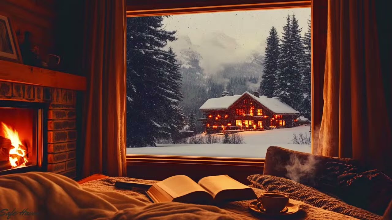 Cozy Fireplace Jazz ☕ | Warm Piano & Crackling Fire for a Quiet Night (No Lyrics)