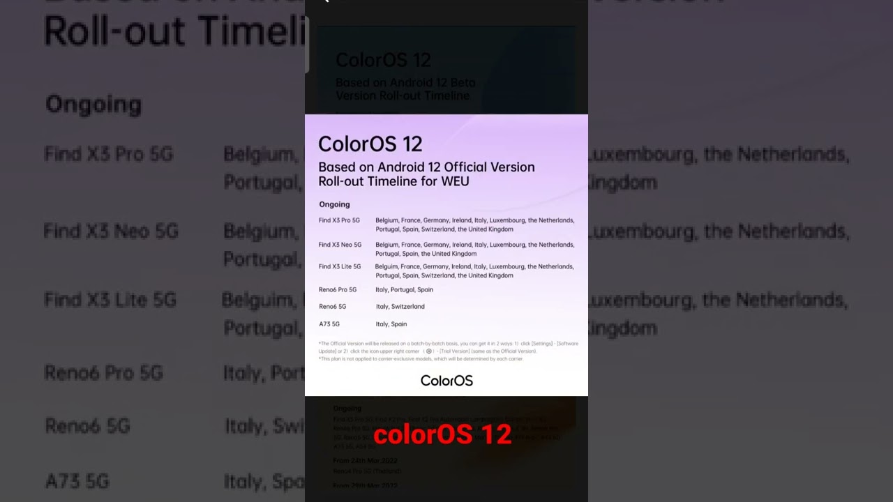 oppo colorOS 12 rollout plan month of March#shorts #android12 #coloros12 #oppo