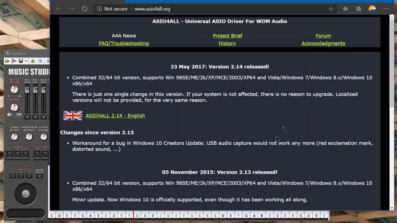 Music Studio, Installing and using ASIO4ALL driver