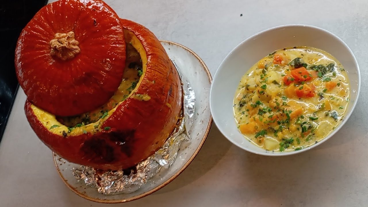 Stuffed Baked Pumpkin with Creamy Veggie Fillings🎃The ultimate cosy autumn comfort dish! 