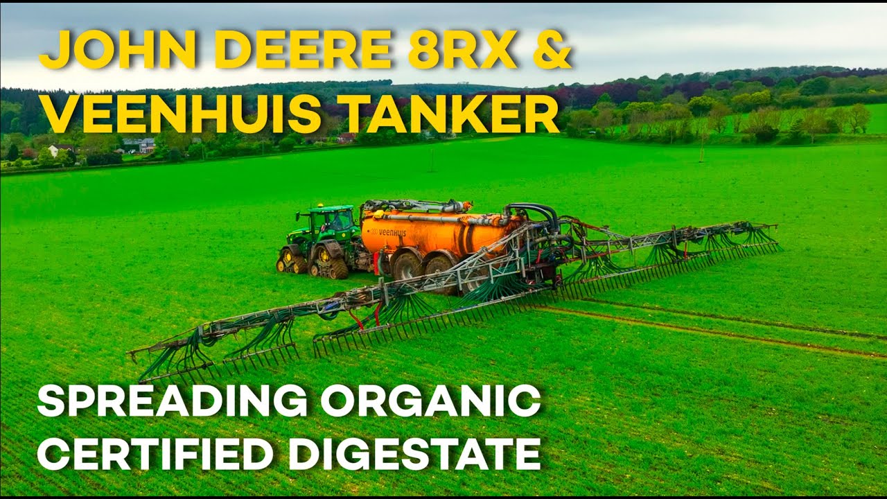 John Deere 8RX Spreading Organic Certified Digestate