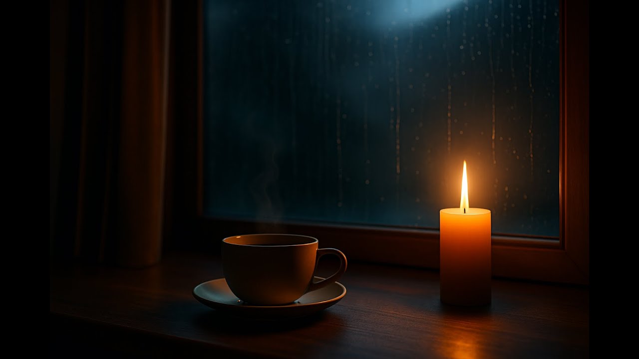 Tea Room Ambience • Candle Light & Soft Rain 1 Hour  Cozy Relaxing Room for Sleep & Focus