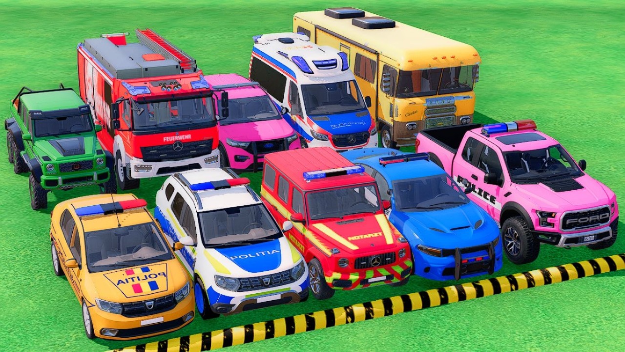 TRANSPORTING DACIA POLICE CARS, FIRE DEPARTMENT, AMBULANCE VEHICLE WITH TRUCKS ! FS22 #42