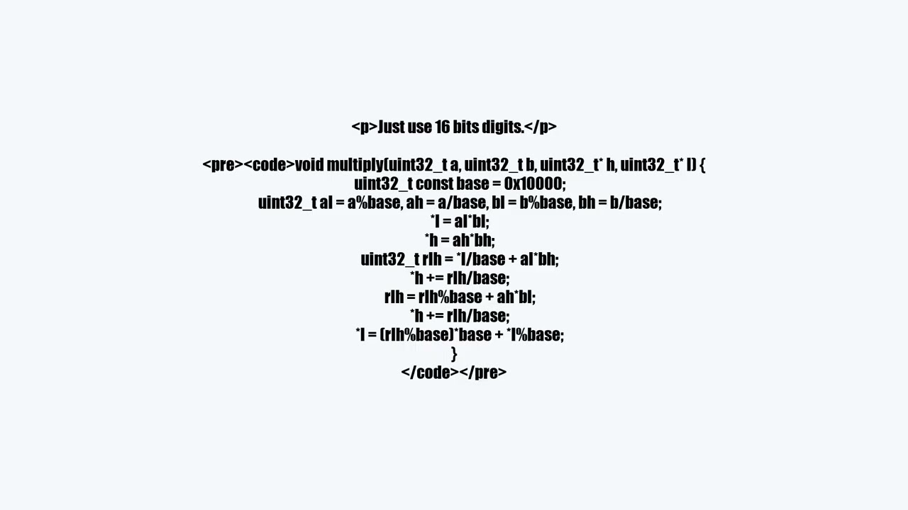 Split Multiplication of integers