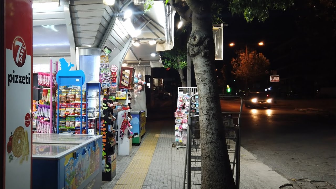 Ilioupoli το Dafni metro station night walk in Athens, Greece
