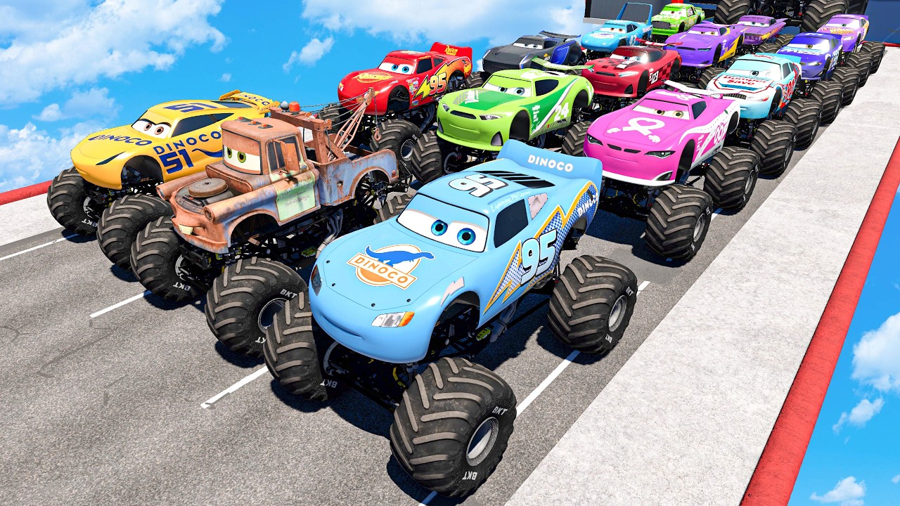 Dinoco Monster Trucks Cars Mud Battle - Big Air, Wild Wrecks, Flips and Crashes