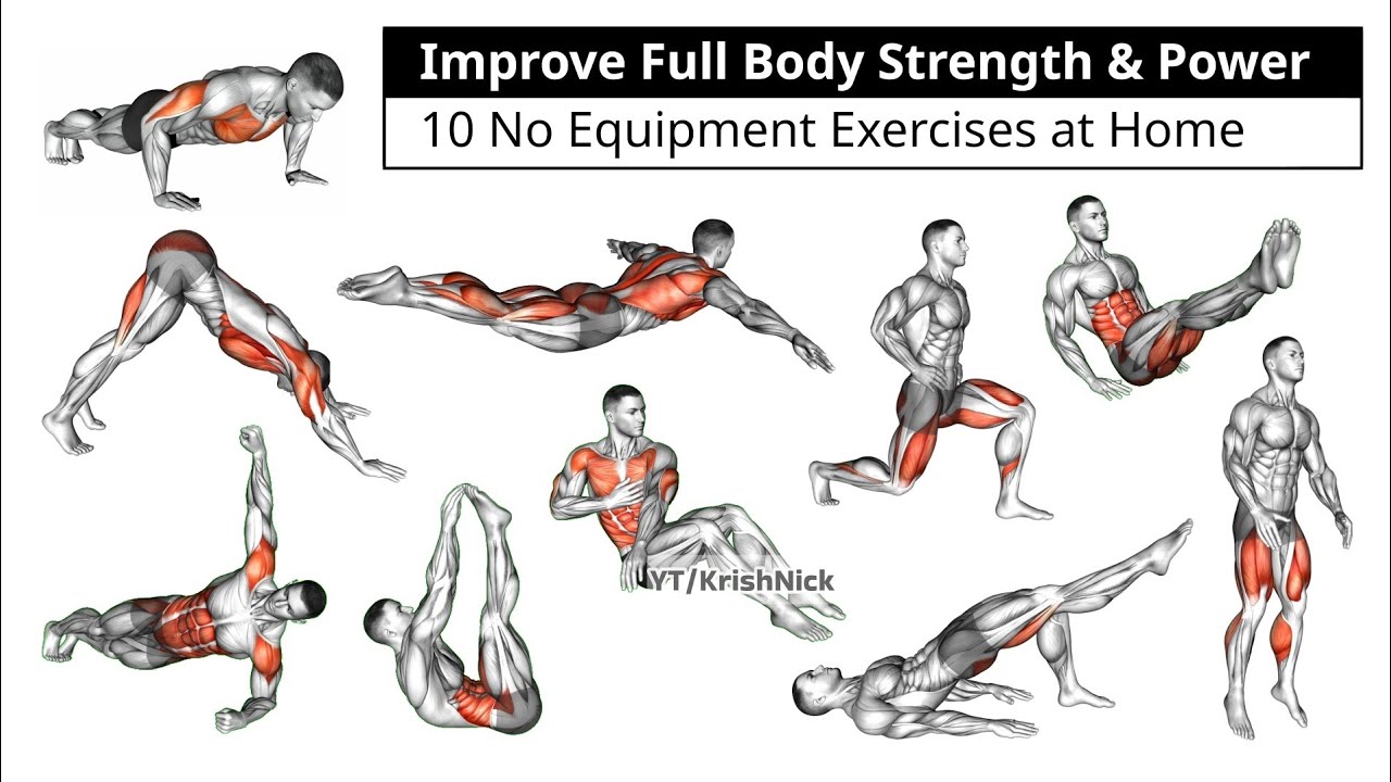 Improve Full Body Strength & Power | 10 No Equipment Exercises at Home